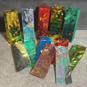 Brightly Colored Holographic Party Gift Bags 24 Bags with Handles & Card